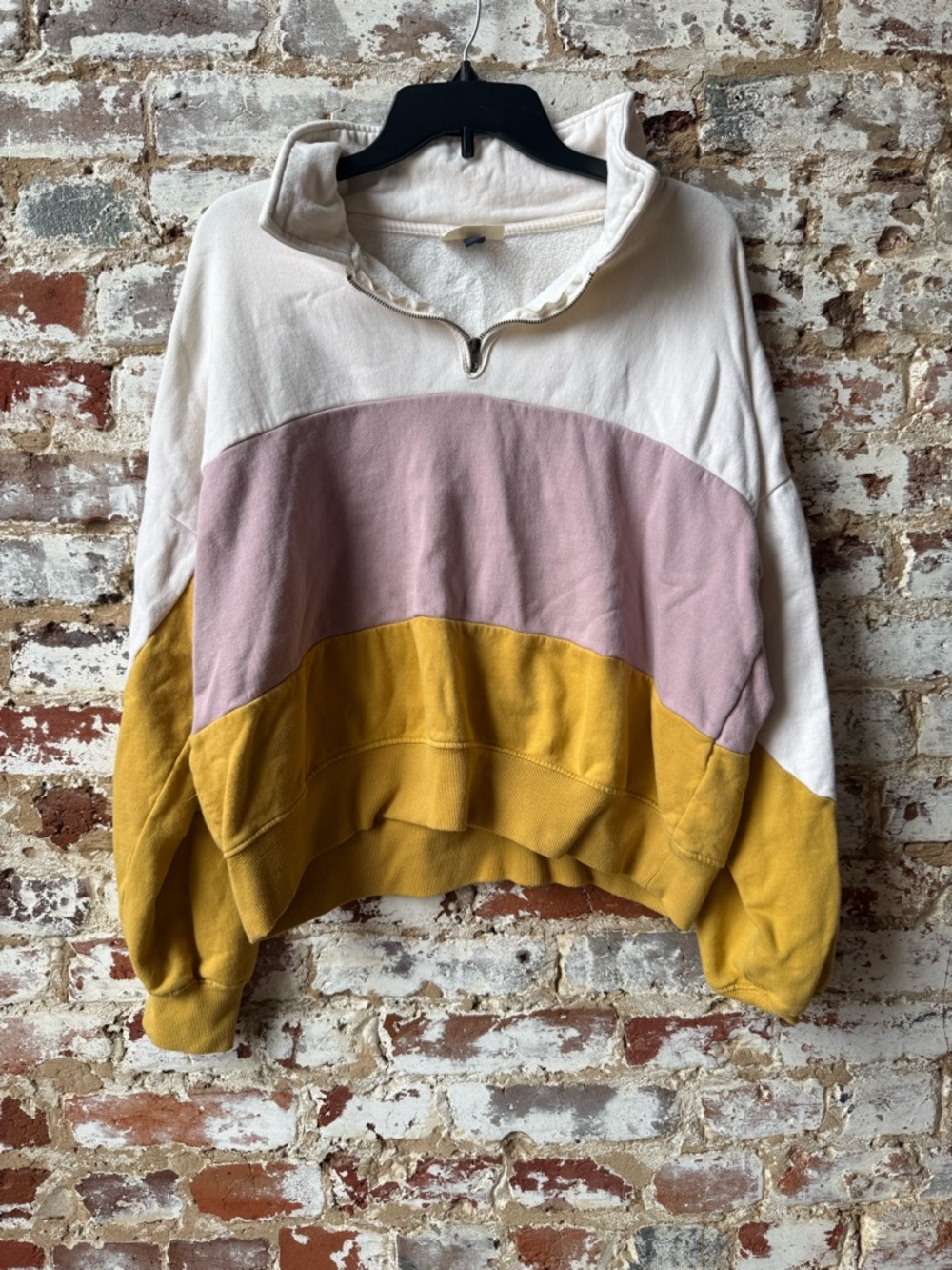 Universal Thread Colorblock Cropped Pullover - Cream, Dusty Pink & Mustard